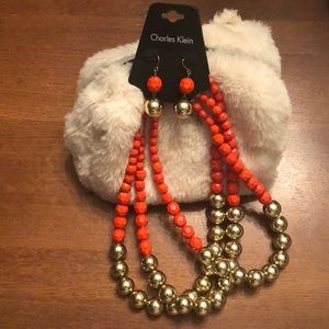 Charles Klein Orange/Gold Brad necklace & earrings
